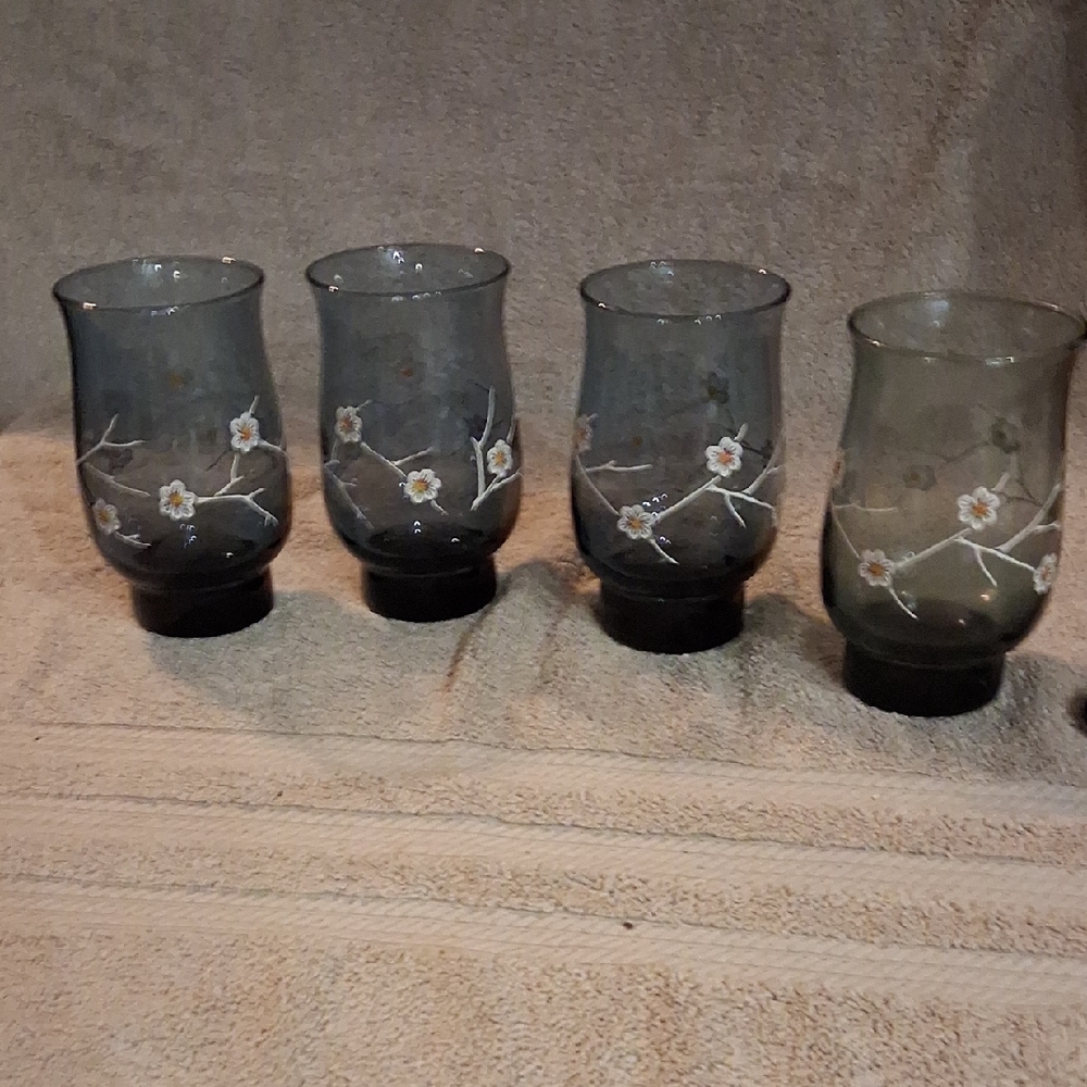 Libbey Black Floral Glass Vases